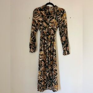 Vintage Silk Floral Long Sleeve Button Down Dress